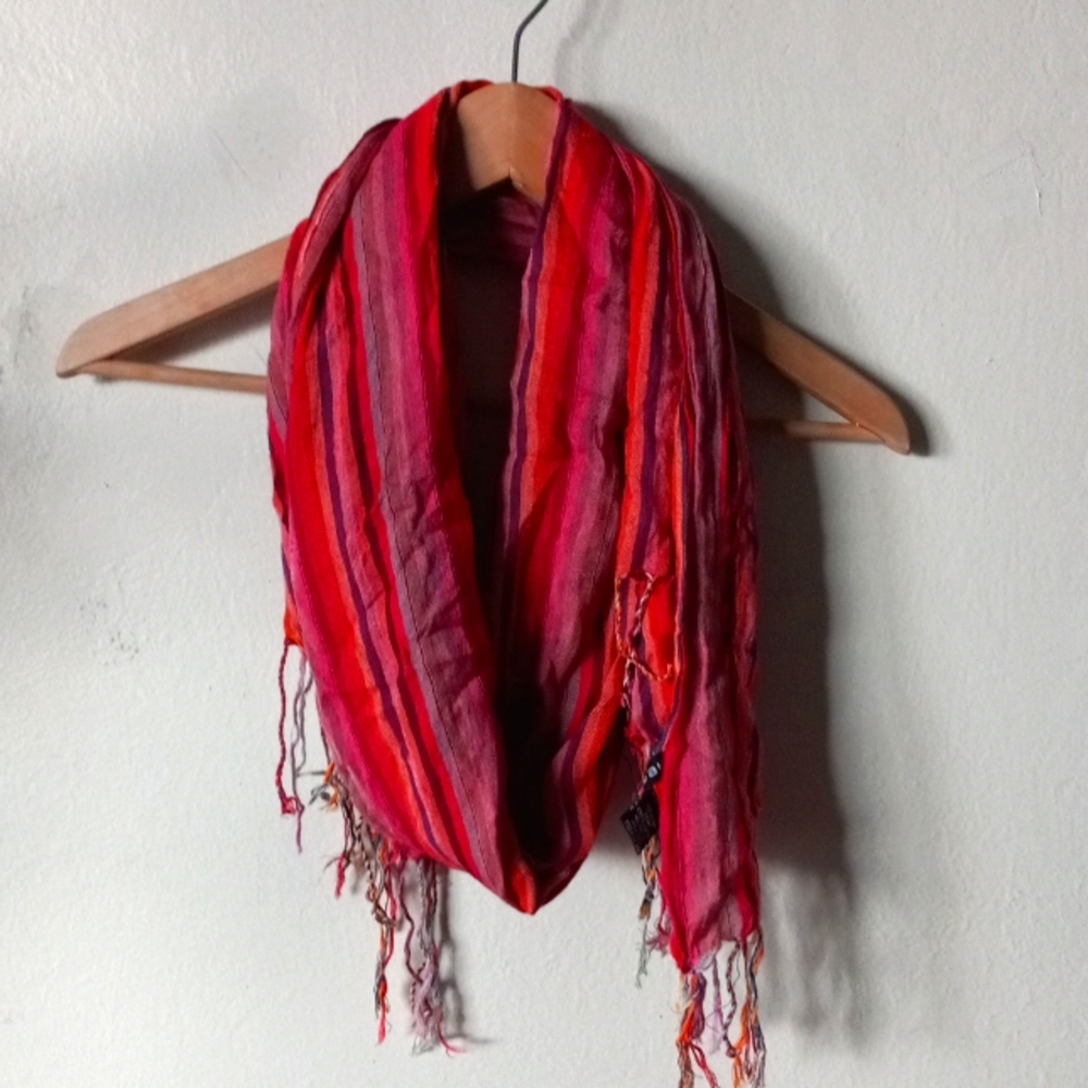 Mix Nouveau Boho Ethnic Stripe Fringe Scarf Rayon Beach Baja Pink Red OS